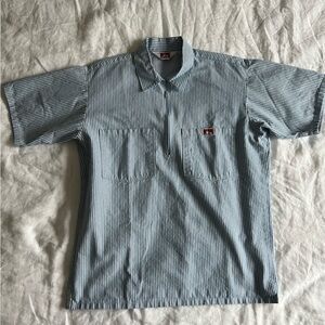 Ben Davis Short Sleeve Striped 1/2 Zip Shirt - Blue size Medium